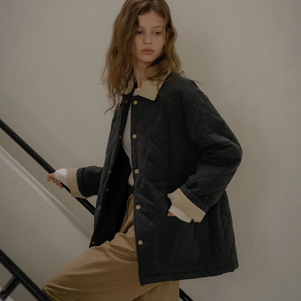 Soft warm quilting jacket_Navy