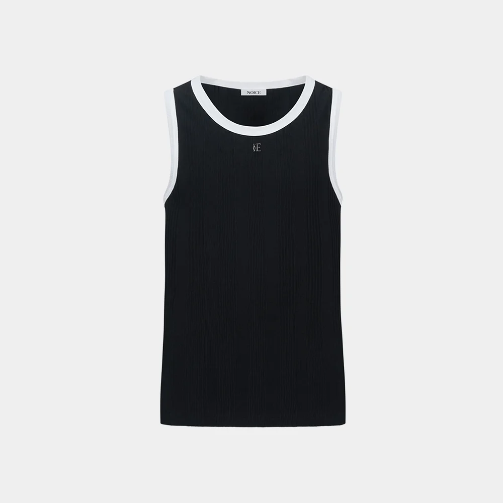COTTON RIBBED RINGER SLEEVELESS TOP - BLACK