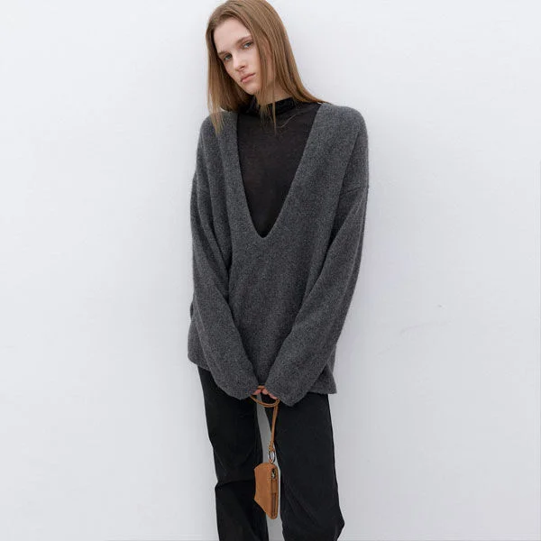 (T-7144)YAK BLENDED DEEP V-NECK KNIT