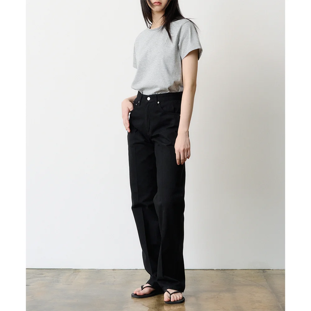 (女裝) DEN0655 黑色 摺痕 休閒卡其 褲子