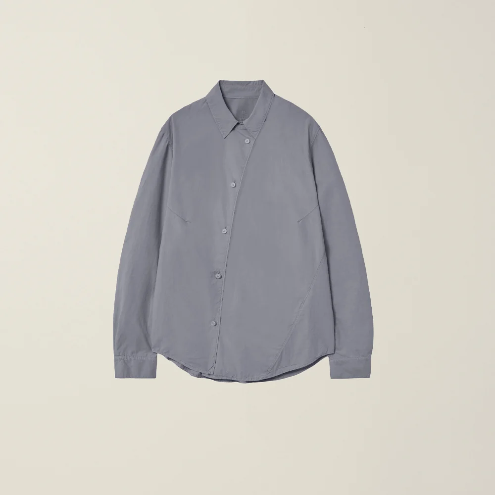 WOMENS GARMENT DYED CURVED SHIRT CHARCOAL