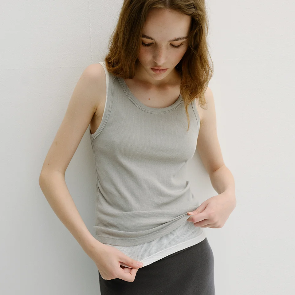 layered cotton sleeveless t-shirt (5colors)