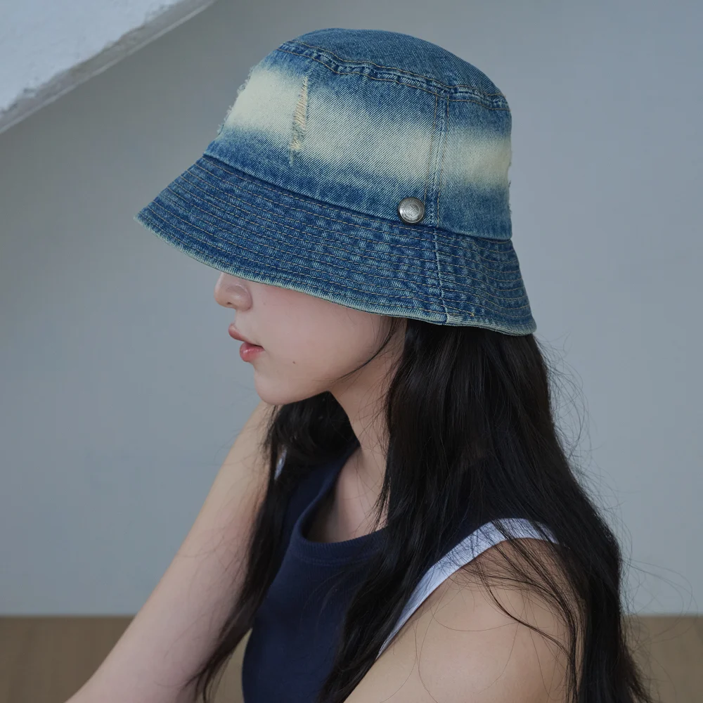 Vintage Bleaching Denim Bucket Hat (2 Colors)