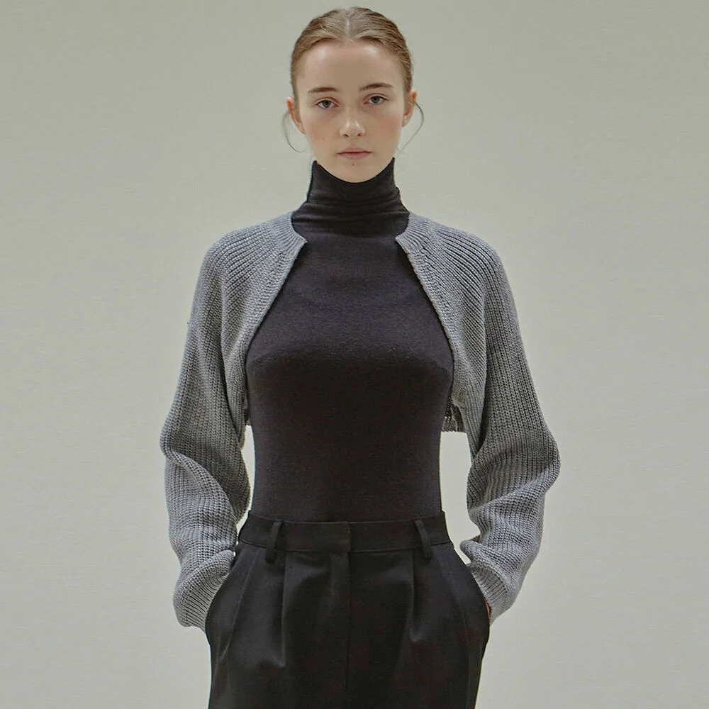 RIBBED KNIT BOLERO_GRAY