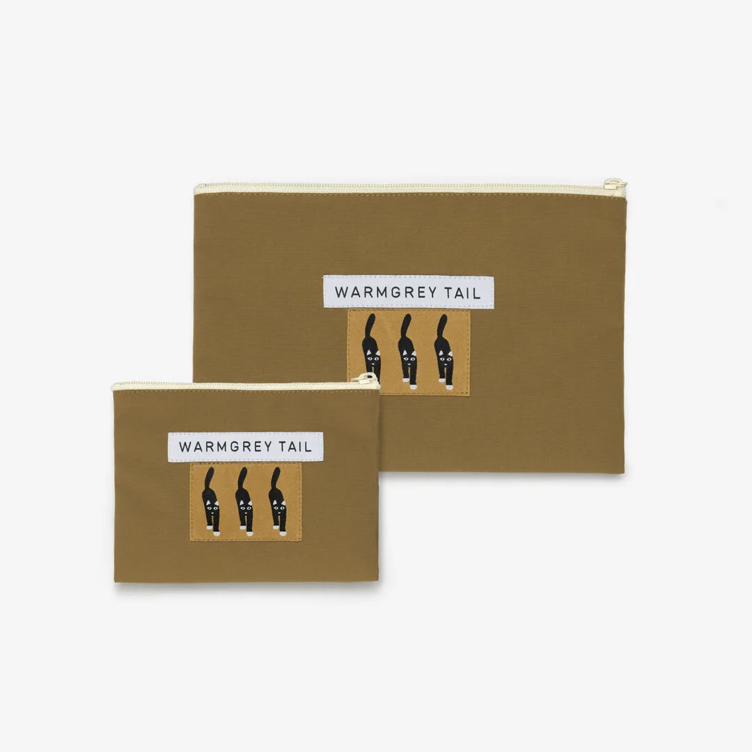 貓 Coming 標籤 平底鞋 化妝袋 - 駝色 (2size)