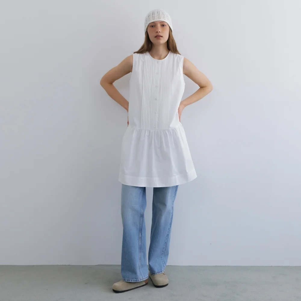PINTUCK SHIRT DRESS WHITE