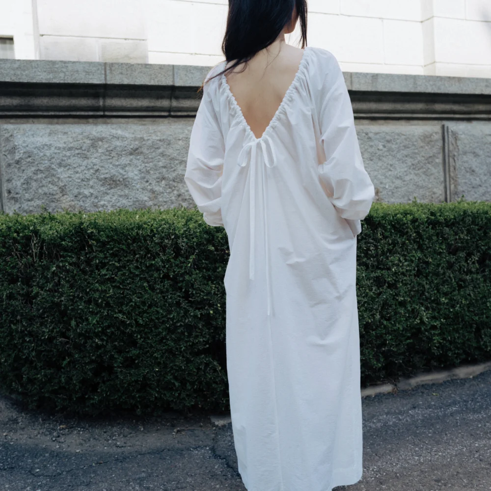 Drawstring maxi long dress (white)