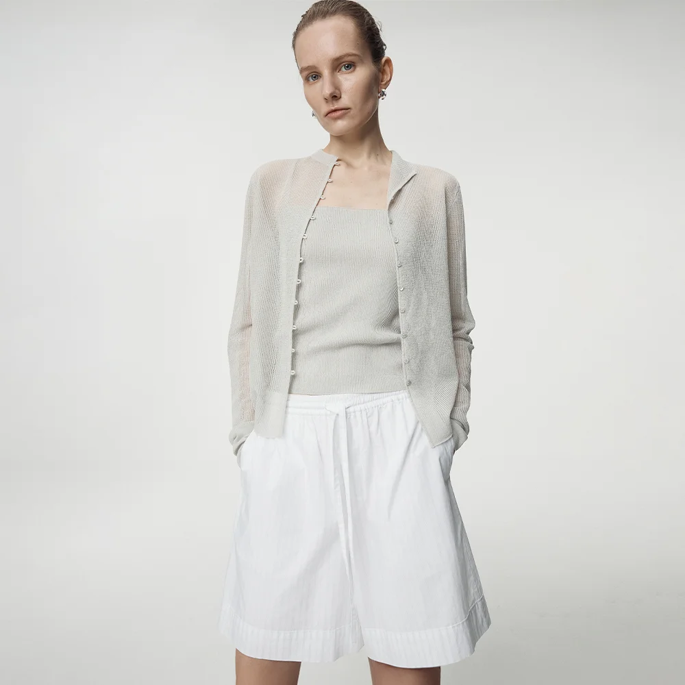 Striped Cotton Poplin Shorts_Off White