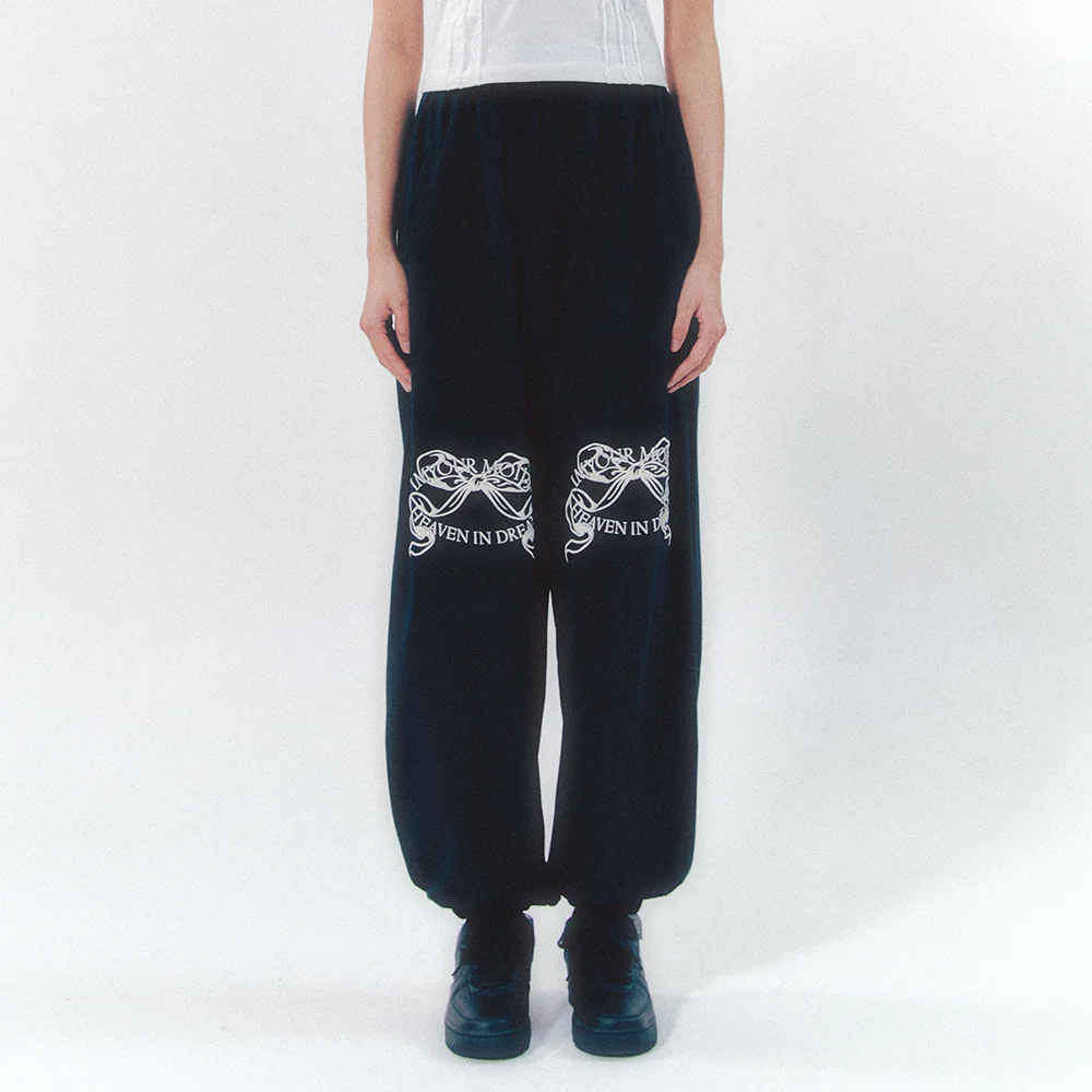 Knee Point Ribbon Jogger Pants Black