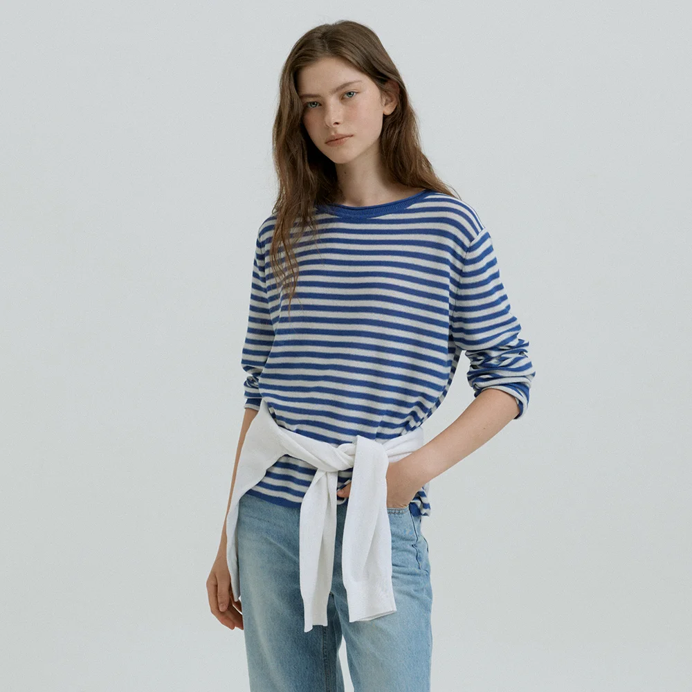 Paper Boat Neck Knit (Blue stripe)