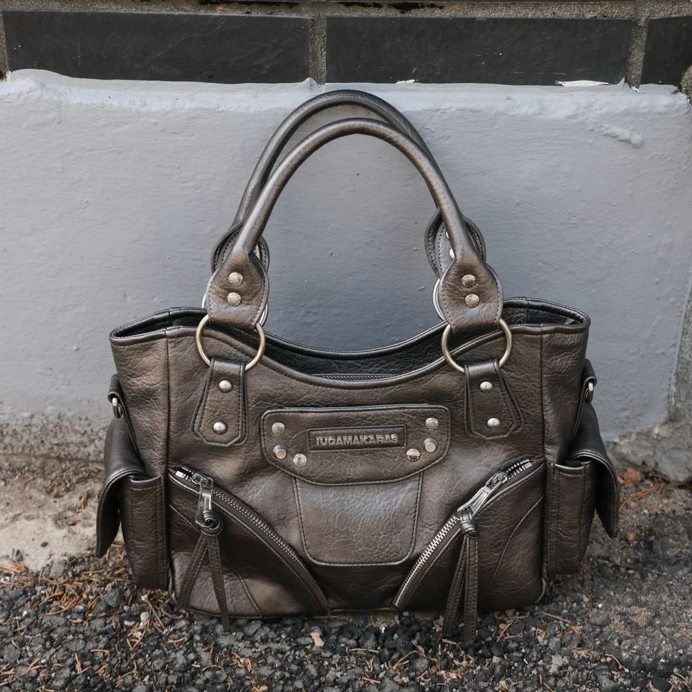 Studded Leather Mini Shoulder Bag (Silver)
