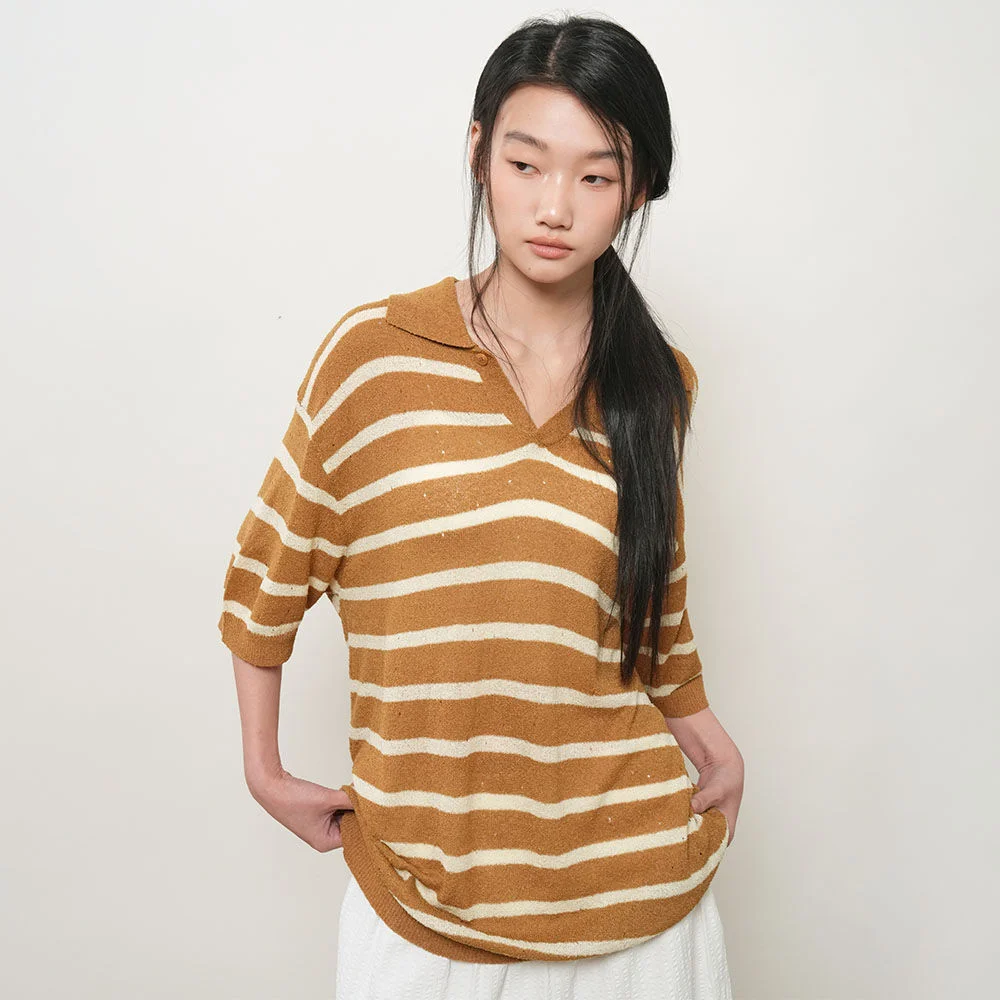 UNISEX 單扣 衣領 條紋 半 針織衫 / GF2UKP021W