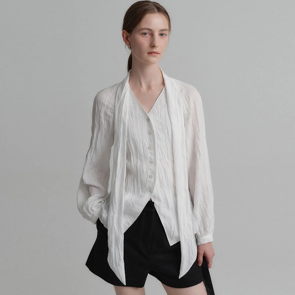 Rachel 綁帶 雪紡衫_白色 / RACHEL TIE BLOUSE_WHITE