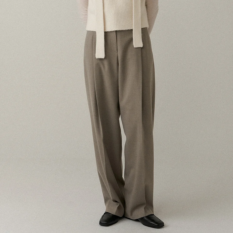 two-way wool tuck pants (melange beige)