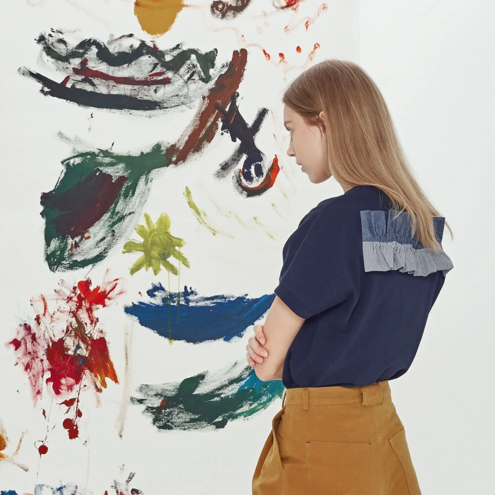 Back-frilled T-shirt -Navy
