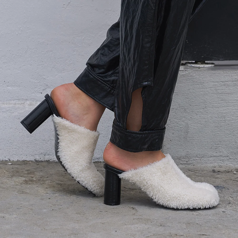 Luna Shearling Mules Ivory