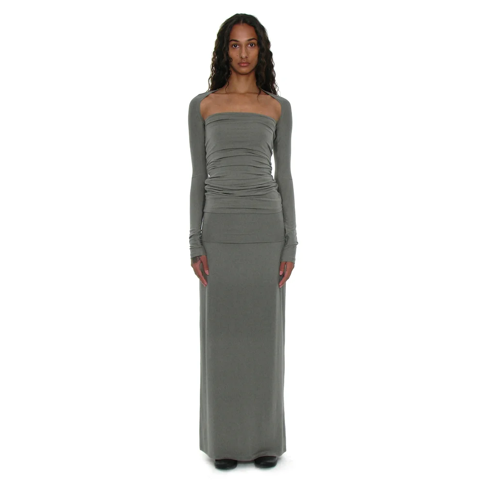 PWC FOLDING WAIST JERSEY MAXI SKIRT_KHAKI