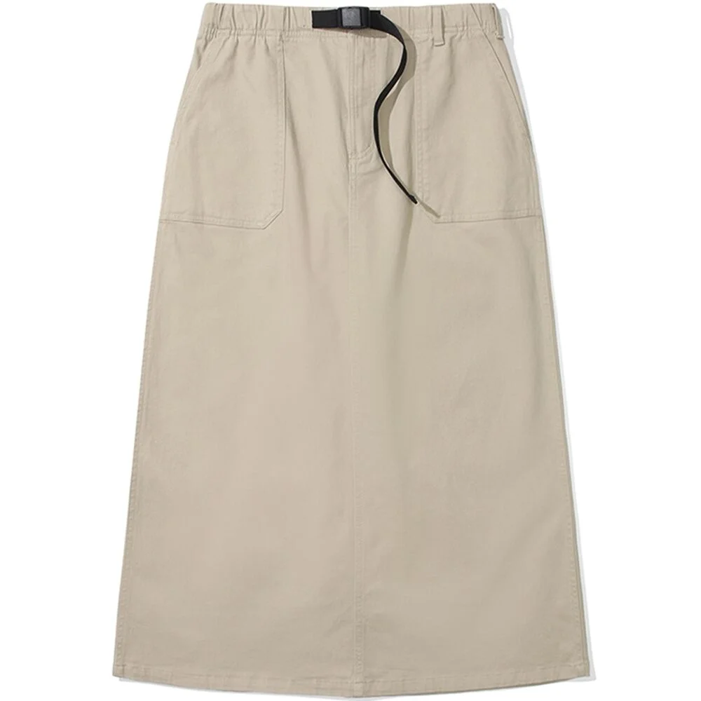 M-LABEL BELTED PEACH COTTON LONG SKIRT 經典米色