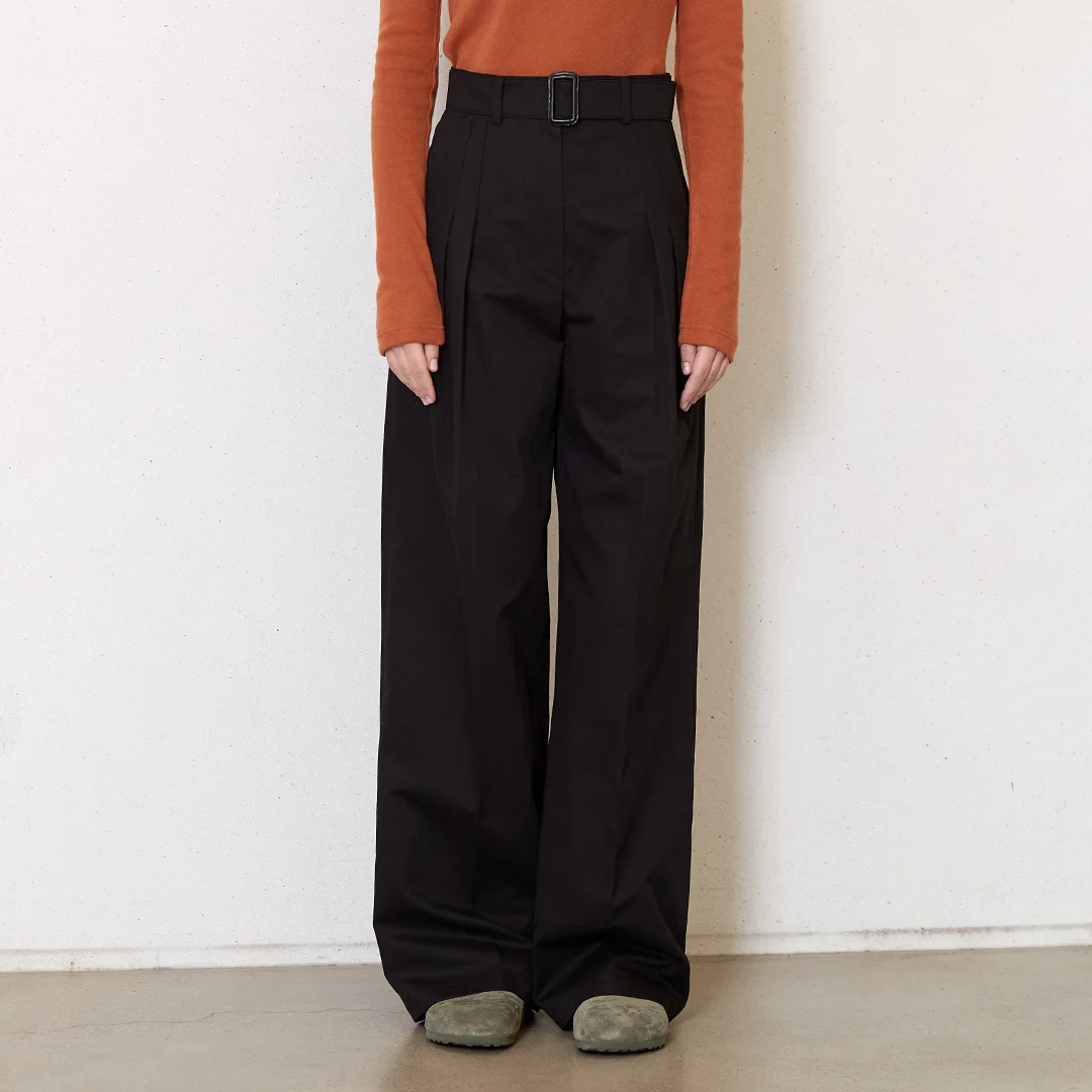 cotton belted pants_black