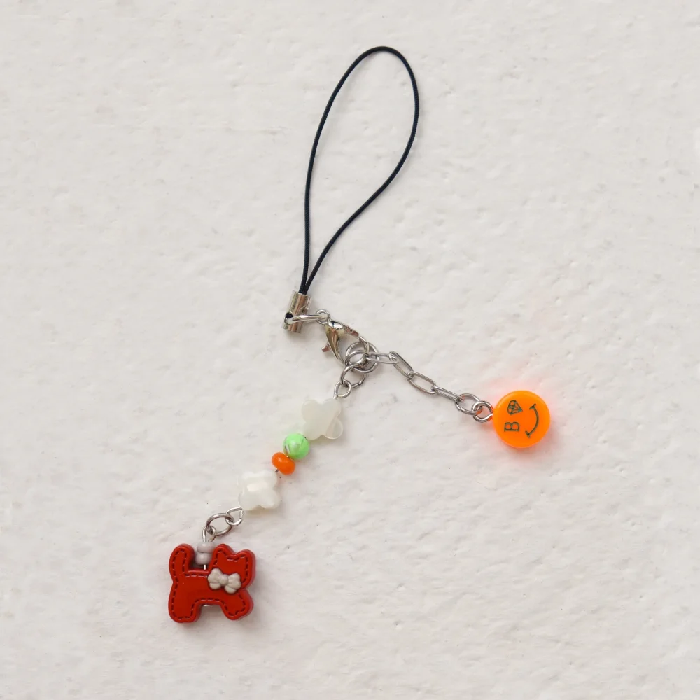 Acrylic smile & red puppy phone charm strap 亞克力 笑臉 & 紅色小狗 手機吊飾 串珠 手機 鑰匙扣