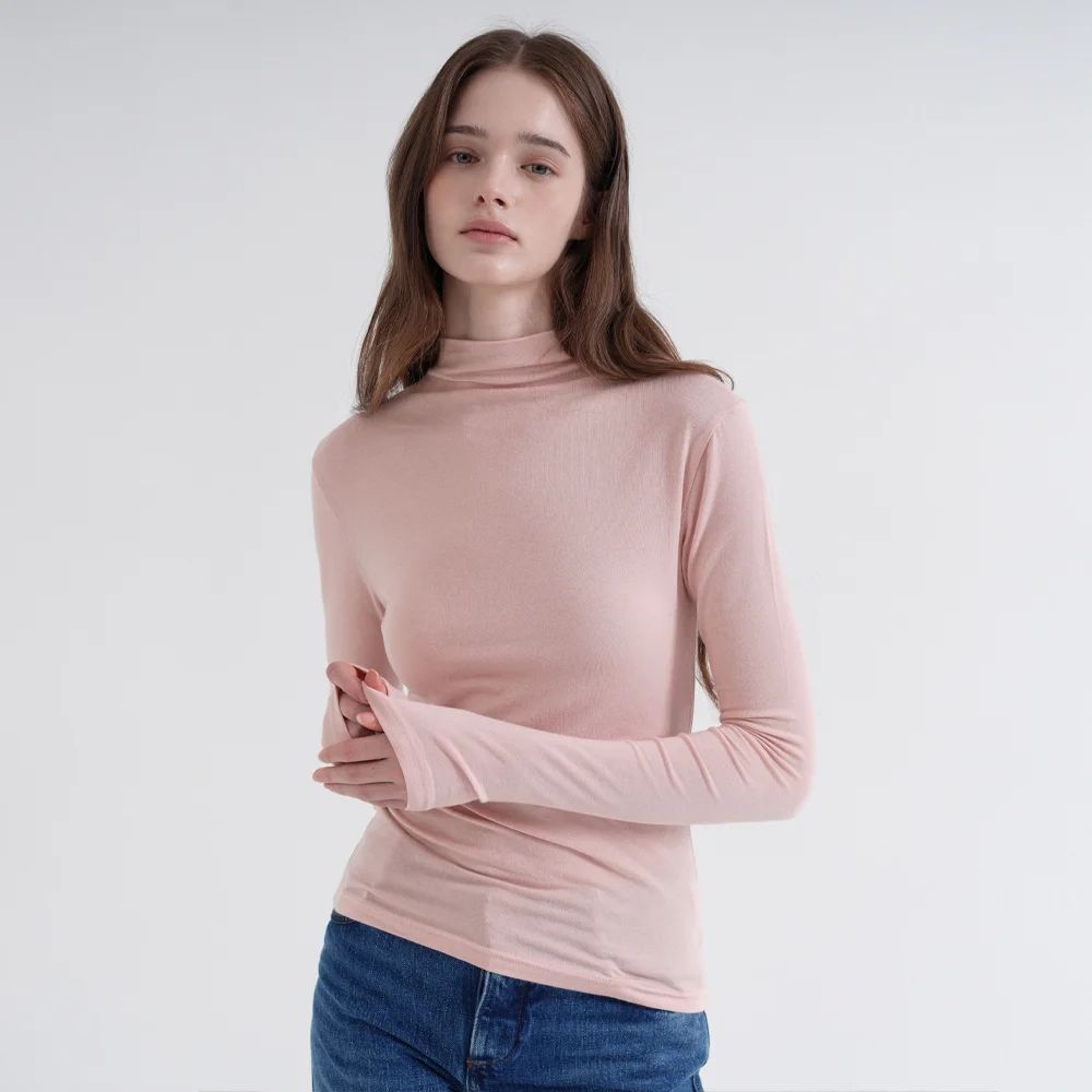 Turtleneck Tencel Slim T-Shirt (pink)
