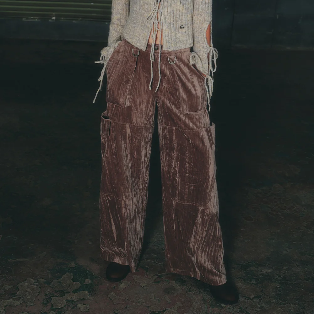 PLEATS VELVET CARGO PANTS BRONZE BQ4WP005