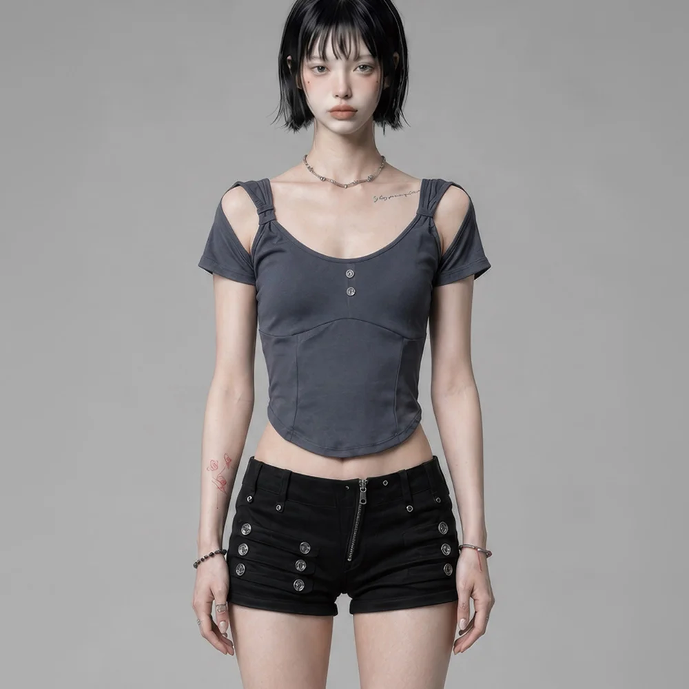 Layered Buckle Line Top (Charcoal)
