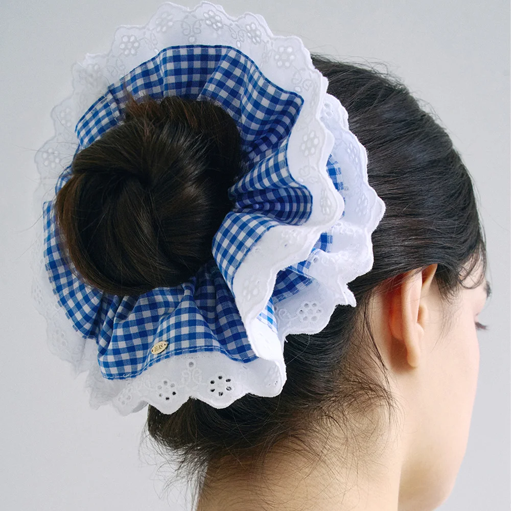 HSU002 Ruffle lace check scrunchie