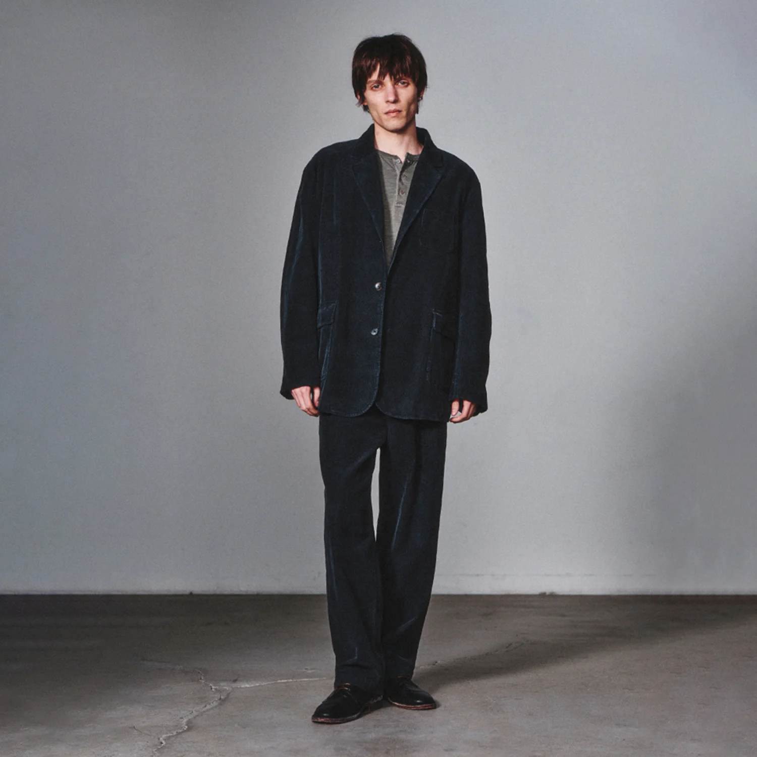 Garment Washed 3 Button Corduroy Blazer_Cliff Navy