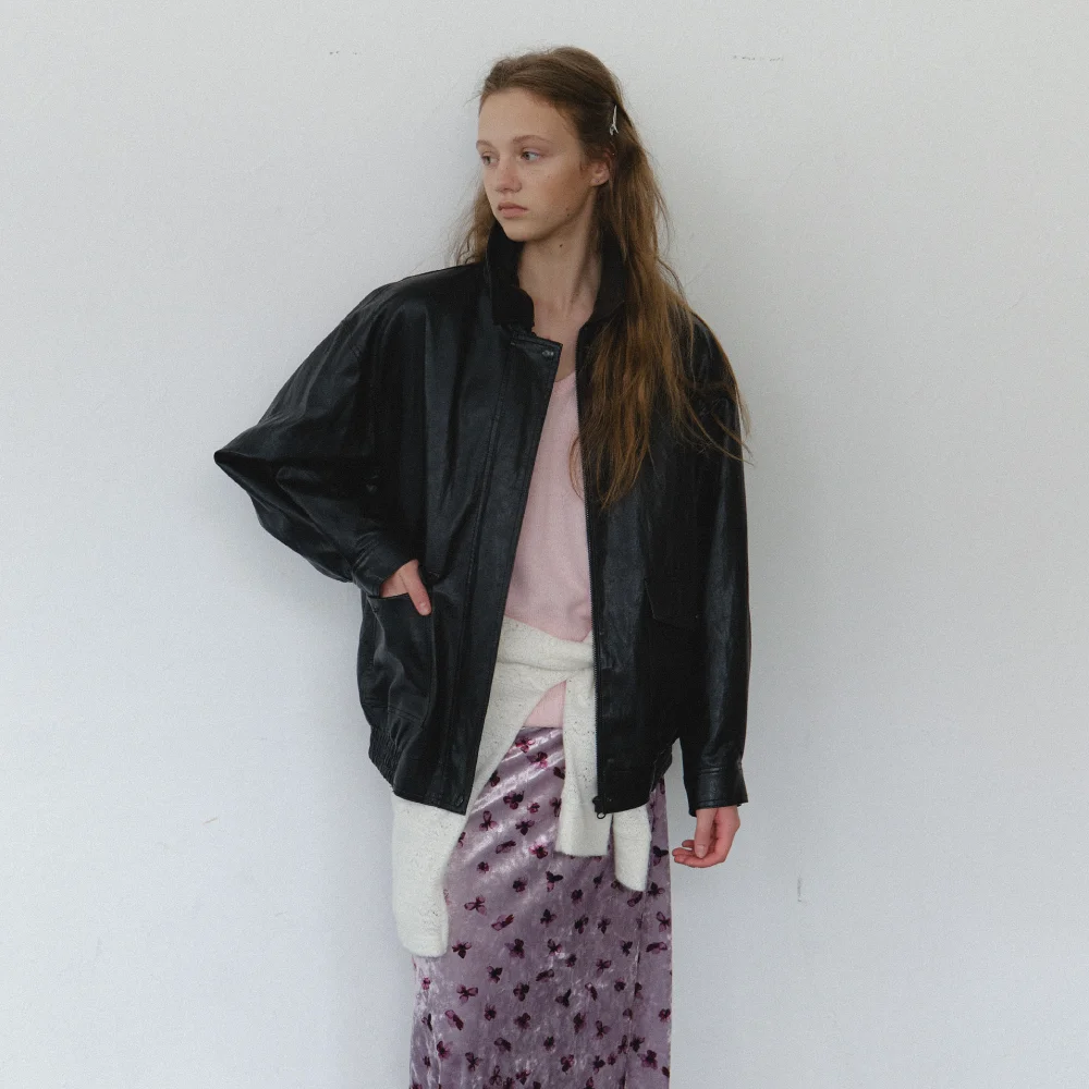 1次 再訂版 Naomi Oversized Leather Jacket_black