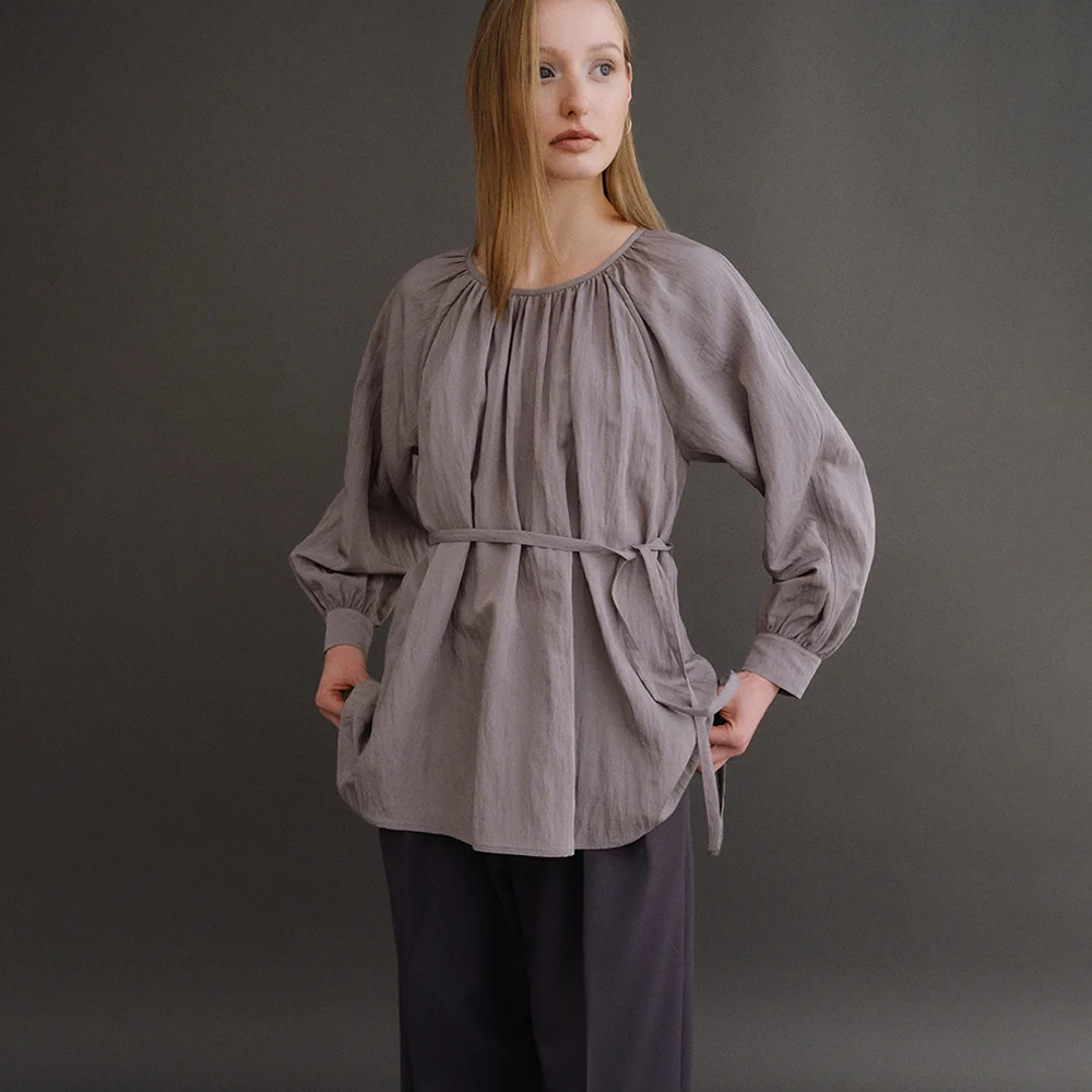 Dahlia Shirring Blouse_Ash