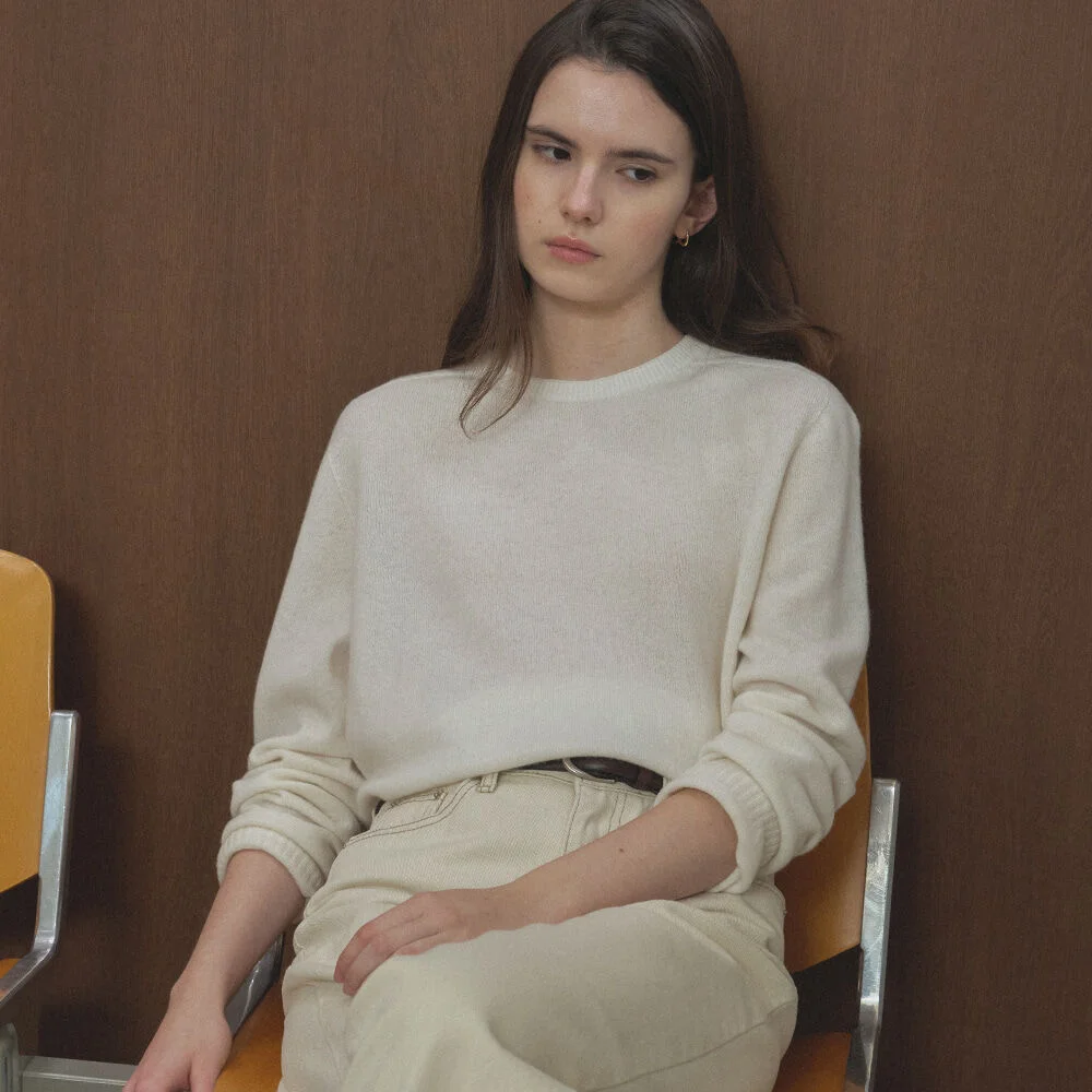 CASHMERE BLENDED ROUND WOOL KNIT _lvory