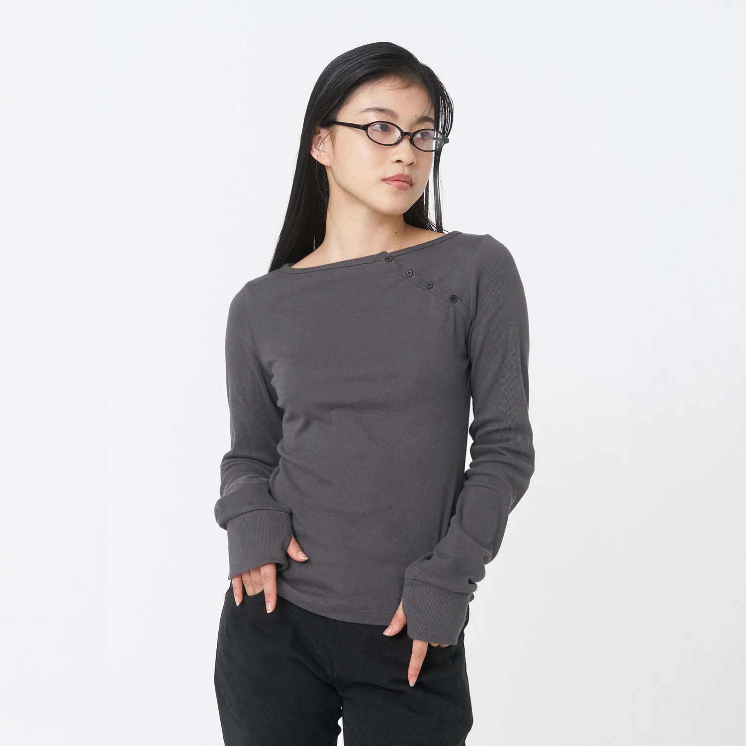 Slash button long sleeves CHARCOAL