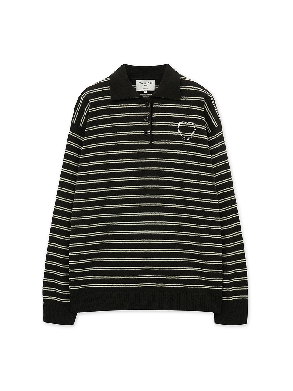 HEART LOGO COLLAR STRIPED PULLOVER IN BROWN