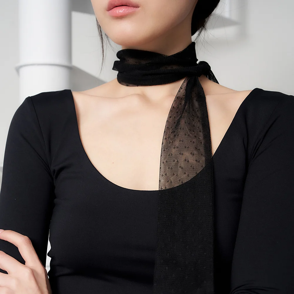 dot mesh long scarf - black