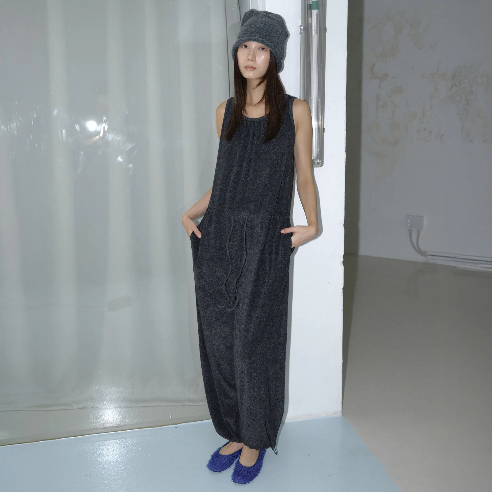 TERRY WIDE JUMPSUIT / CHARCOAL