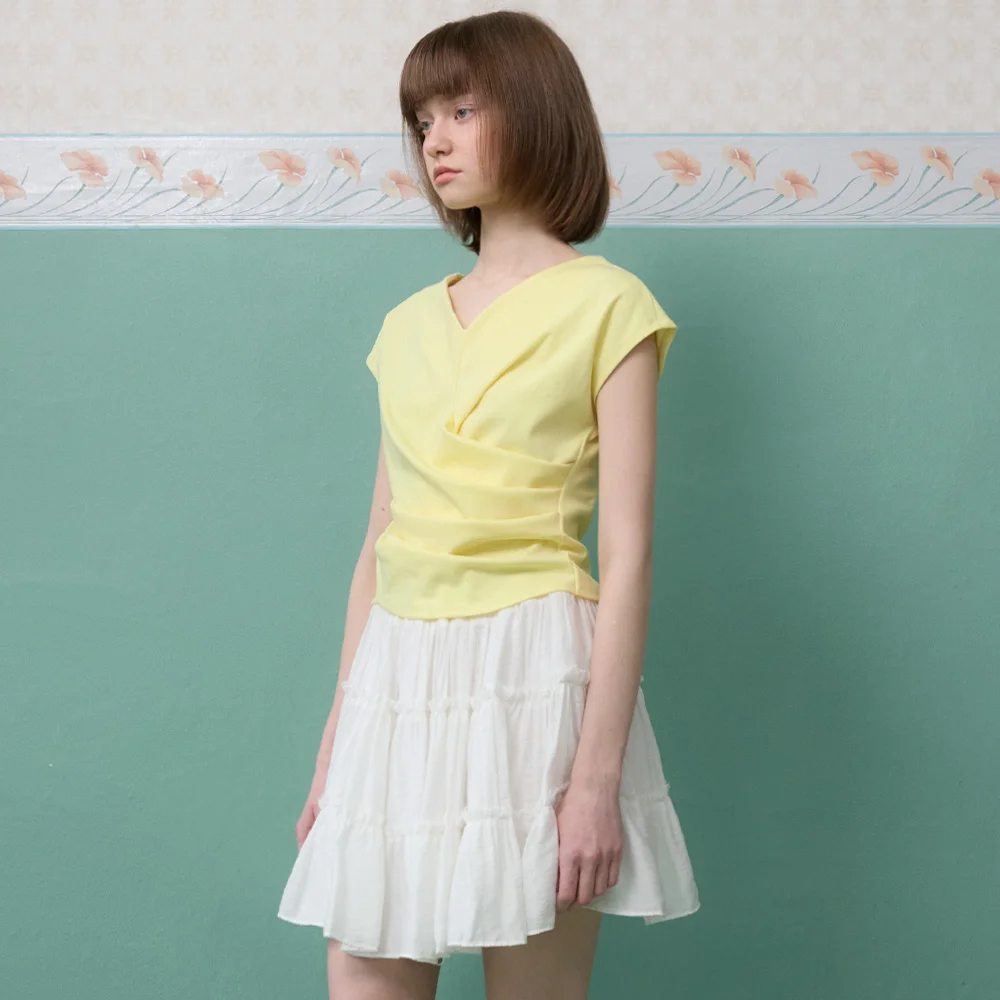 Koko V領 抽褶 RAB 雪紡衫 T恤_Coco V-Neck Tee