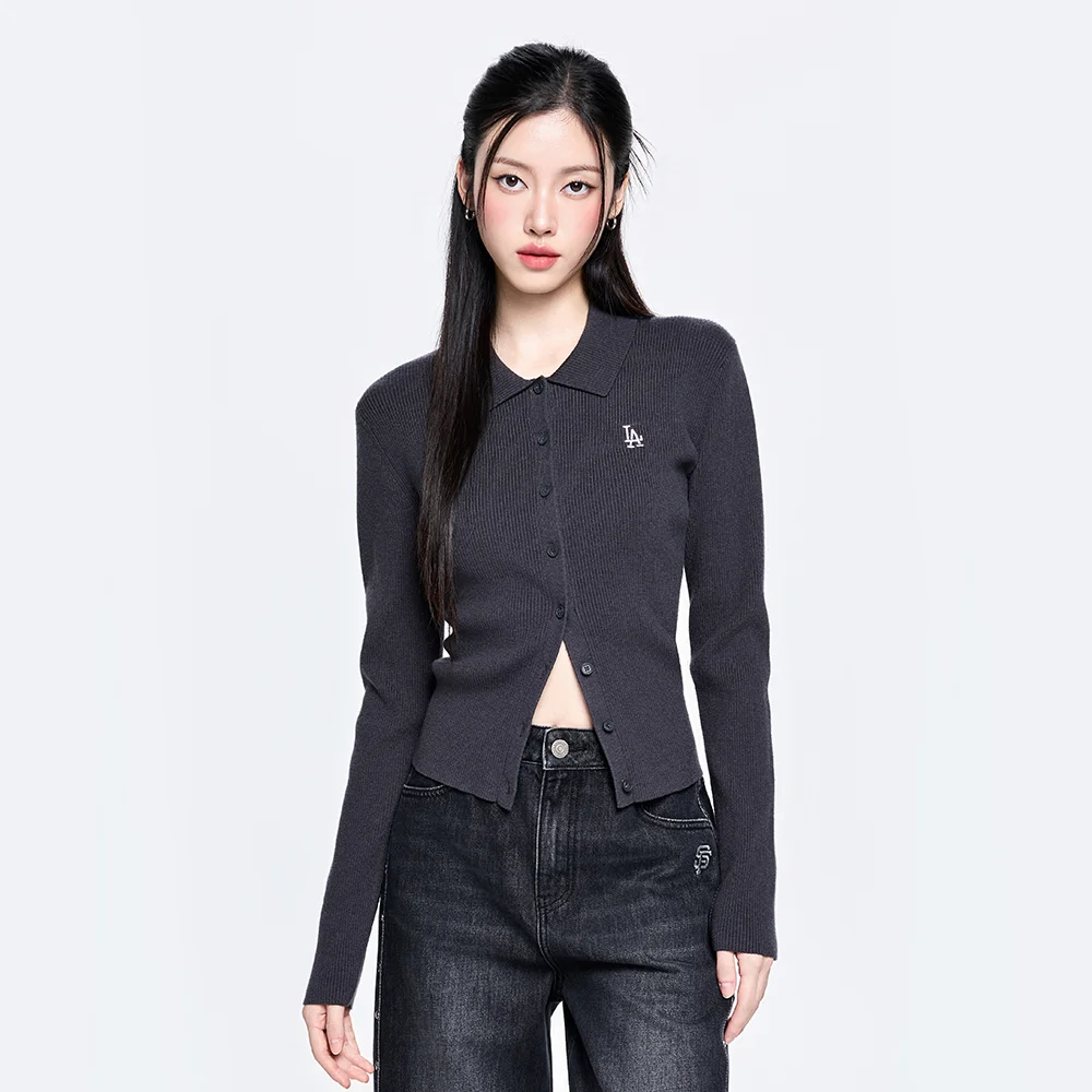 女裝 基本款 唇 鈕扣 衣領 開襟外套 LA (D.Charcoal Grey)