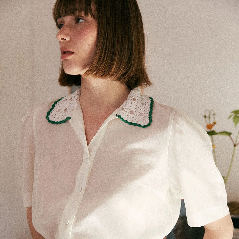 handmade knit collar blouse (ivory)