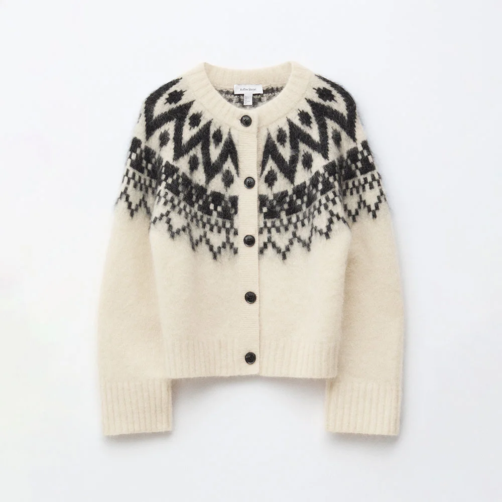 馬海毛 混紡 開襟外套 (White/Black)
