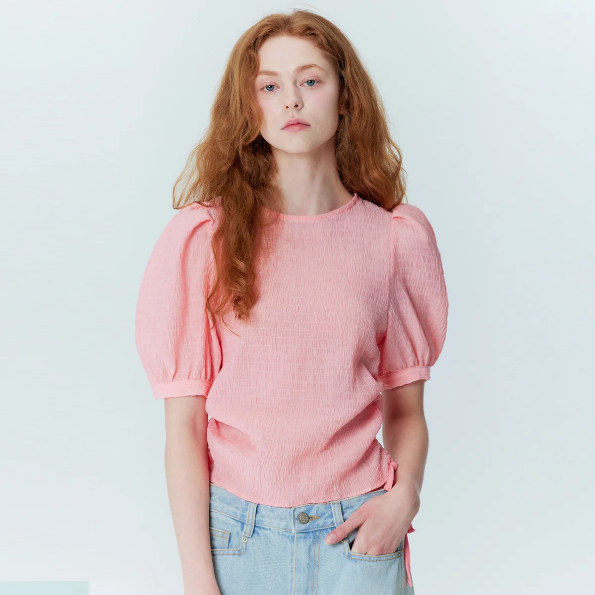 Crinkle string blouse_Coral Pink