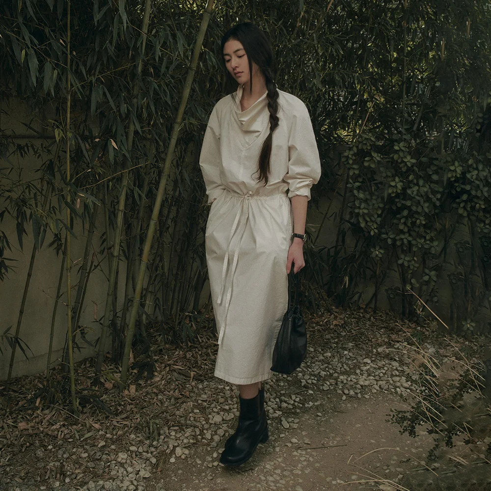 TYDLE DRAPED STRAP LONG DRESS_CREAM