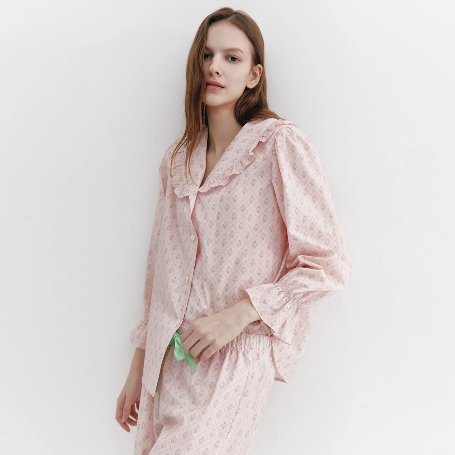 Floral lattice frilly Pajama Pair