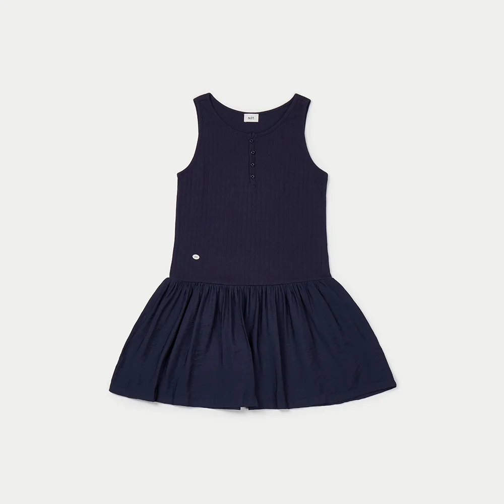 Layered shirring dress_navy