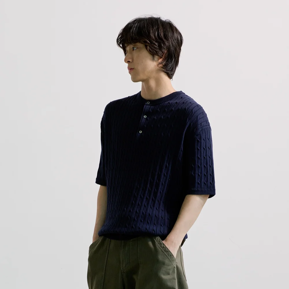 CABLE HENLEY HALF KNIT