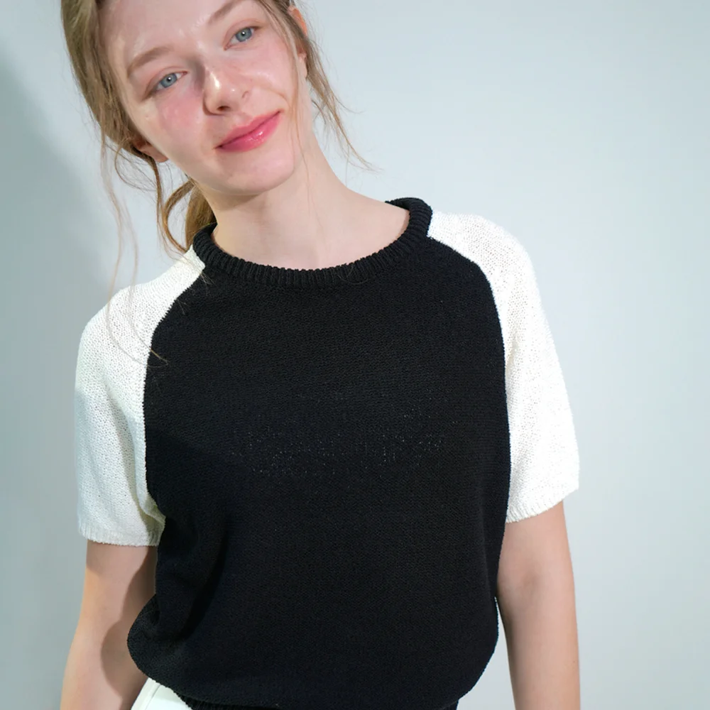 Round Color Matching Half Knit (Black)