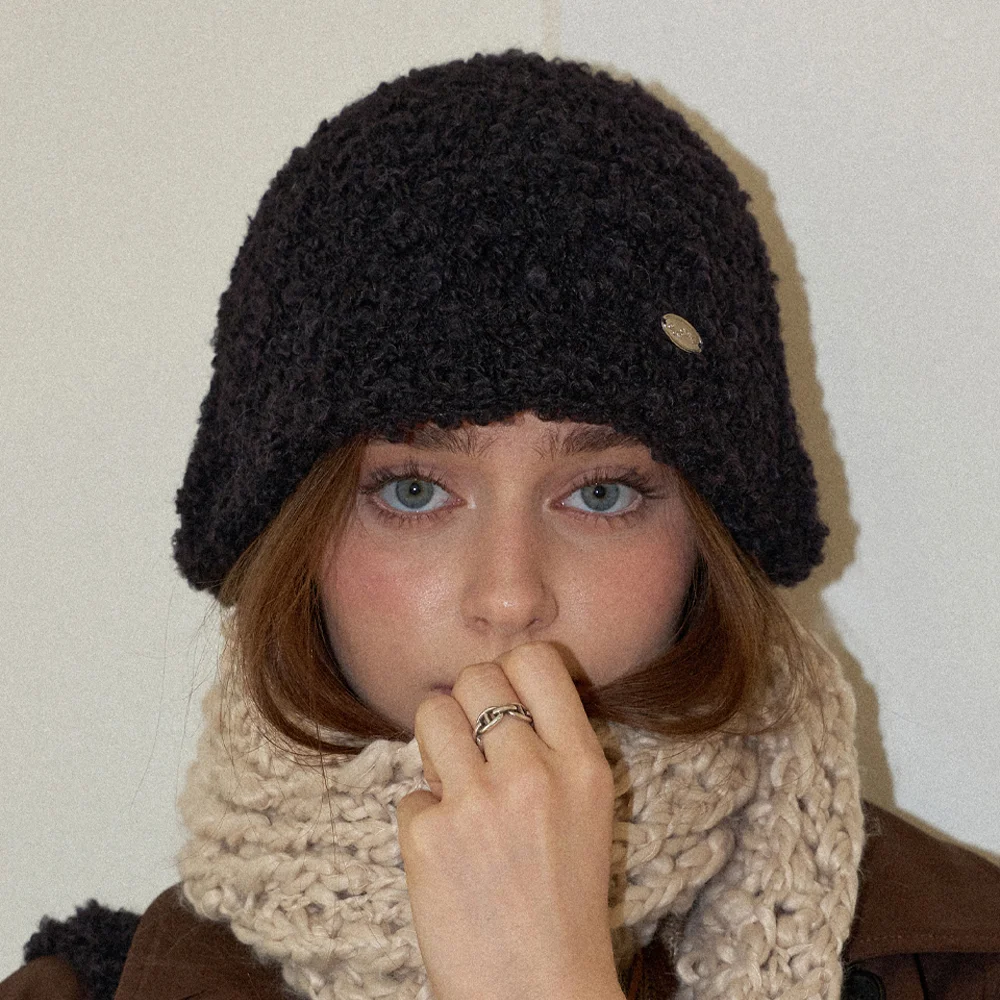 Fluffy Handmade Crochet Knit Bucket Hat _ Black