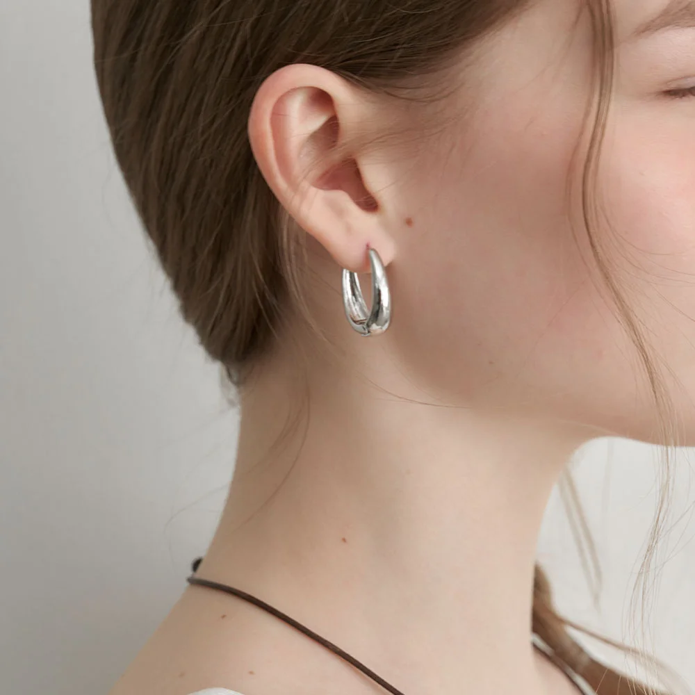 oval curve one touch earrings (E067_silver)