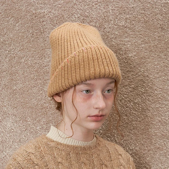 Hand Stiched Knit Beanie - Beige