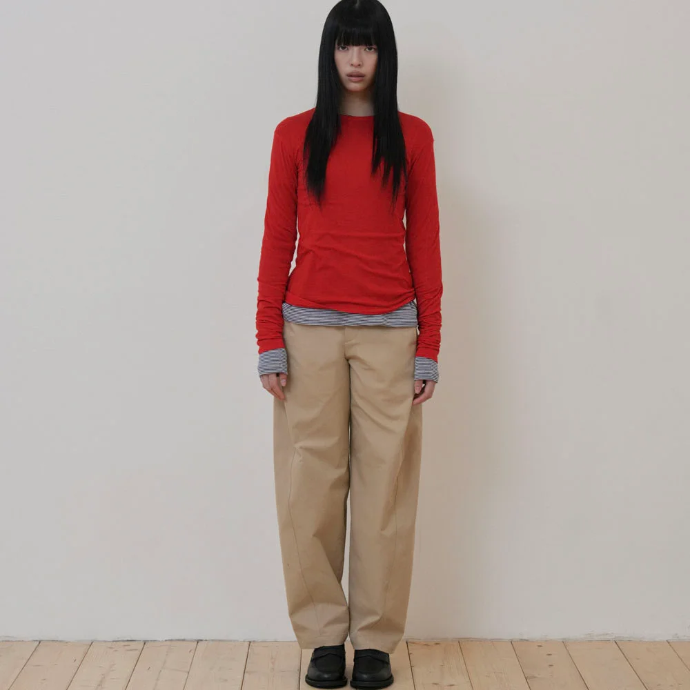 Curved chino pants, beige